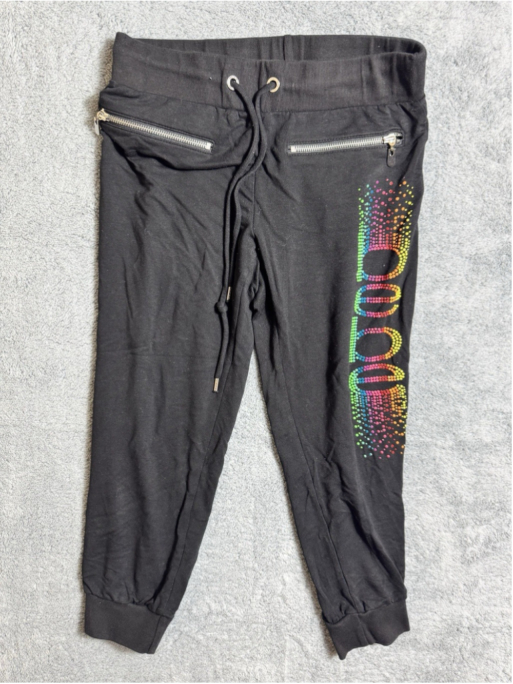 Bebe Jogger Sweatpants Womens Small Black Rhinestone Pocket Capri